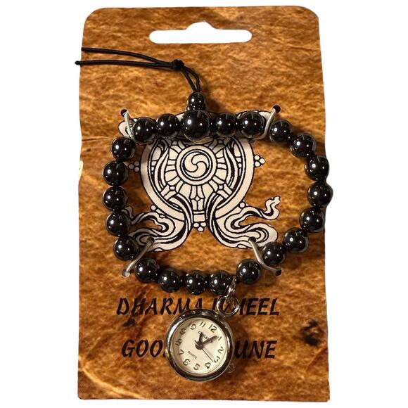 Dharma Wheel of Good Fortune Hematite Bracelet Concepts Watch Womens Quartz RUNS - Picture 1 of 6